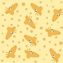 Pattern for gift wrap with giraffe head on yellow background
