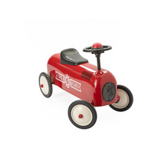 red shiny fire truck toy on white background