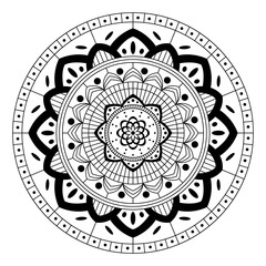 Mandala. Circular pattern in form of mandala for Henna Mehndi or tattoo decoration. Decorative ornament in ethnic oriental style, vector illustration. Coloring book page.