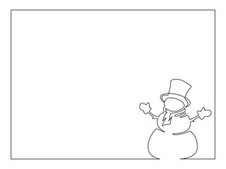 Frame with snowman, continuous line. 