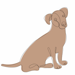 brown dog drawing by one continuous line, isolated