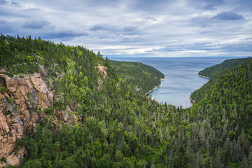 Obraz premium View from St Pancrace Belvedere on the St Pancrace Fjard, near Baie Comeau, Cote Nord of Quebec, Canada