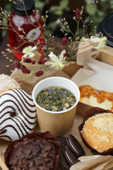 Donuts, drink and other delicious food