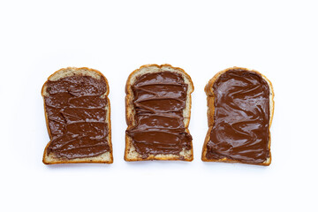 Bread with sweet chocolate hazelnut on white