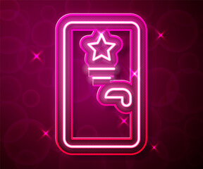Glowing neon line Backstage icon isolated on red background. Door with a star sign. Dressing up for celebrities. Vector