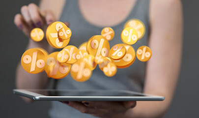 Sales icons floating in the air 3D rendering