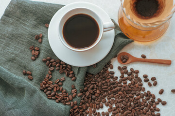 cup of coffee with beans