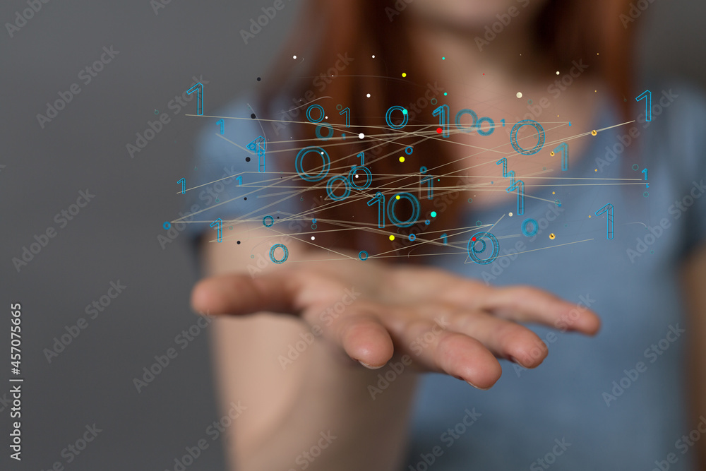 Poster Molecular background with DNA. Network with connecting dots and lines.