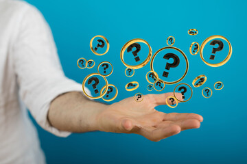 solving problem with digital question marks 3D rendering