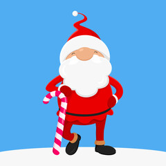 Santa Claus with candy cane. Vector illustration.