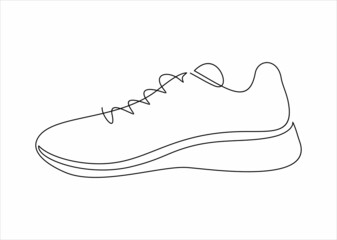 Vector illustration of sneakers. Sports shoes in a line style. Continuous one line
