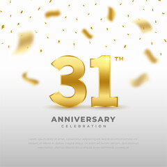 31th anniversary celebration with gold glitter color and white background. Vector design for celebrations, invitation cards and greeting cards.