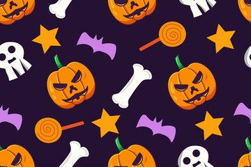 Halloween Cute Doodle Style Seamless Pattern