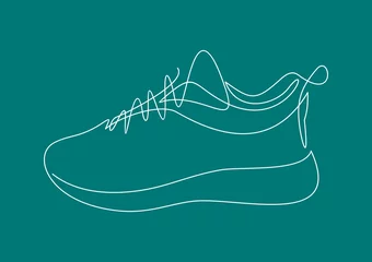 Behangcirkel Vector illustration of sneakers. Sports shoes in a line style. Continuous one line © nikvector