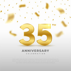 35th anniversary celebration with gold glitter color and white background. Vector design for celebrations, invitation cards and greeting cards.