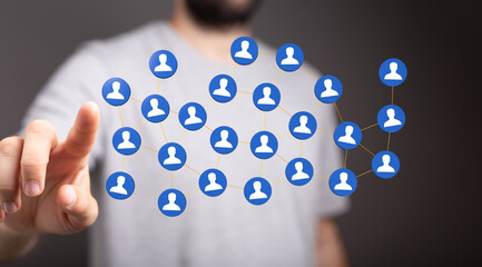 holding 3D rendering group of blue people