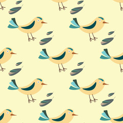 seamless pattern birds and feathers yellow vector