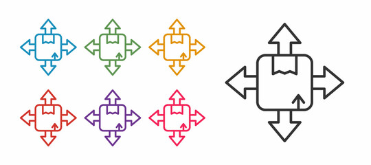 Set line Carton cardboard box icon isolated on white background. Box, package, parcel sign. Delivery and packaging. Set icons colorful. Vector