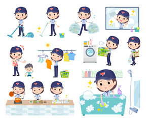 掃除や洗濯など家事に関する郵便配達員女性のセット
