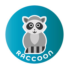 Happy Raccoon - funny cartoon animal. Children character. Simple vector illustration with dropped shadow.
