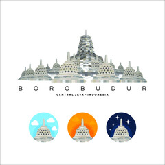 Borobudur temple vector illustration, Seven Wonders of the World on Java Indonesia