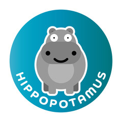 Happy Hippo - funny cartoon animal. Children character. Simple vector illustration with dropped shadow.
