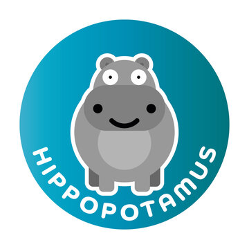 Happy Hippo - funny cartoon animal. Children character. Simple vector illustration with dropped shadow.