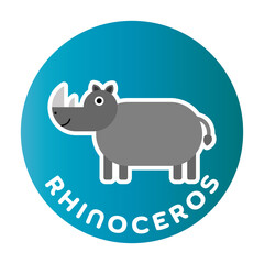 Happy Rhino - funny cartoon animal. Children character. Simple vector illustration with dropped shadow.