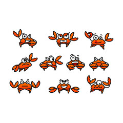 Crab character design with various posse and expression suitable for logo and illustration