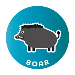 Happy Boar - funny cartoon animal. Children character. Simple vector illustration with dropped shadow.