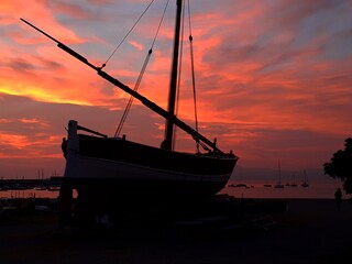 boat at sunset