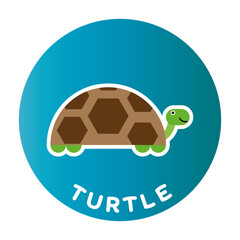 Happy Turtle - funny cartoon animal. Children character. Simple vector illustration with dropped shadow.