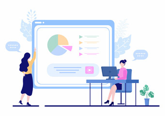 Sales Team with Financial Business Growth Development from People Working and Brainstorming. Analytics of Company Information Vector Illustration