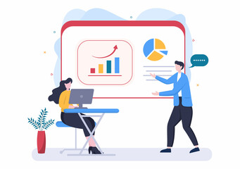 Sales Team with Financial Business Growth Development from People Working and Brainstorming. Analytics of Company Information Vector Illustration