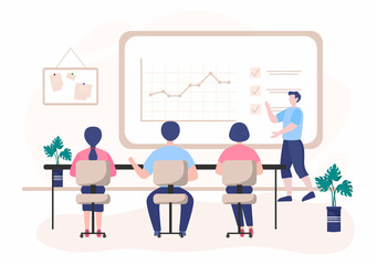 Sales Team with Financial Business Growth Development from People Working and Brainstorming. Analytics of Company Information Vector Illustration