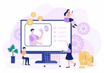 Sales Team with Financial Business Growth Development from People Working and Brainstorming. Analytics of Company Information Vector Illustration
