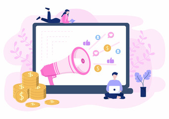Sales Team with Financial Business Growth Development from People Working and Brainstorming. Analytics of Company Information Vector Illustration