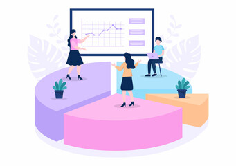 Sales Team with Financial Business Growth Development from People Working and Brainstorming. Analytics of Company Information Vector Illustration