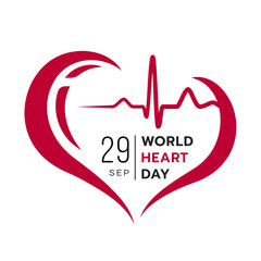 world heart day banner - abstract red Heart rhythm wave in heart shape sign vector design