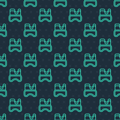 Green line Diving mask icon isolated seamless pattern on blue background. Extreme sport. Diving underwater equipment. Vector