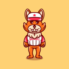 cute fox wearing baseball uniform