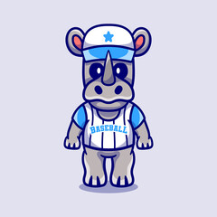 cute rhino wearing baseball uniform