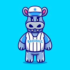 cute hippo wearing baseball uniform