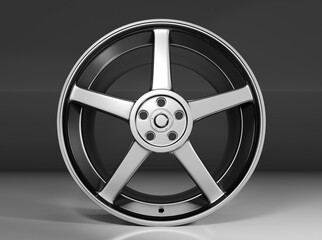 Obraz premium Glossy silver sport car rim scene 3D rendering car accessories wallpaper backgrounds