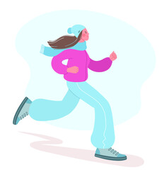 Beautiful girl is engaged in sports in the cold season. Illustration of a girl jogging. Concept of a healthy lifestyle.