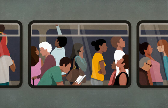 Commuters riding subway
