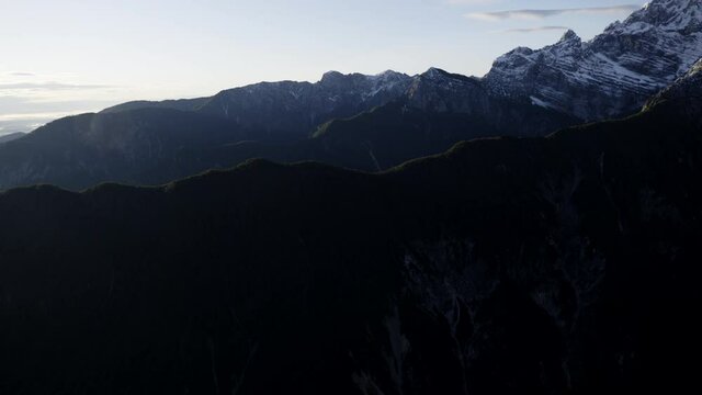 Aerial shot of mountain rang in the morning light