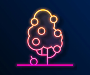 Glowing neon line Fruit tree icon isolated on black background. Agricultural plant. Organic farm product. Fruit garden. Gardening theme. Vector