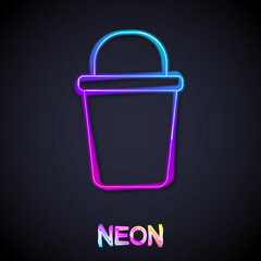 Glowing neon line Bucket icon isolated on black background. Cleaning service concept. Vector