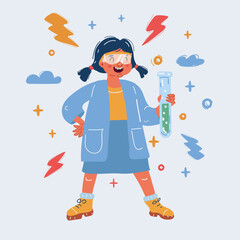 Vector illustration of Schoolgirl chemistry test